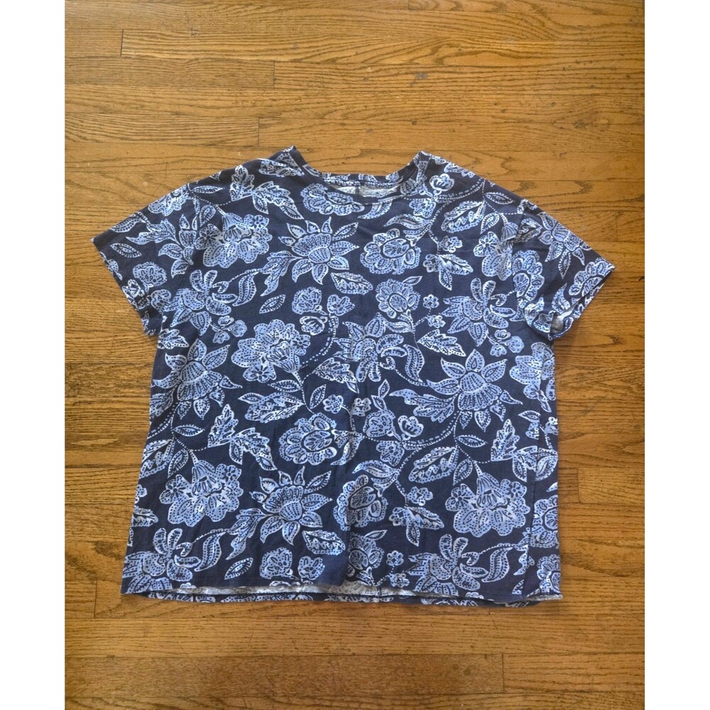 Free People We The Free Nina Floral Printed Tee Blue Oversized Size Small